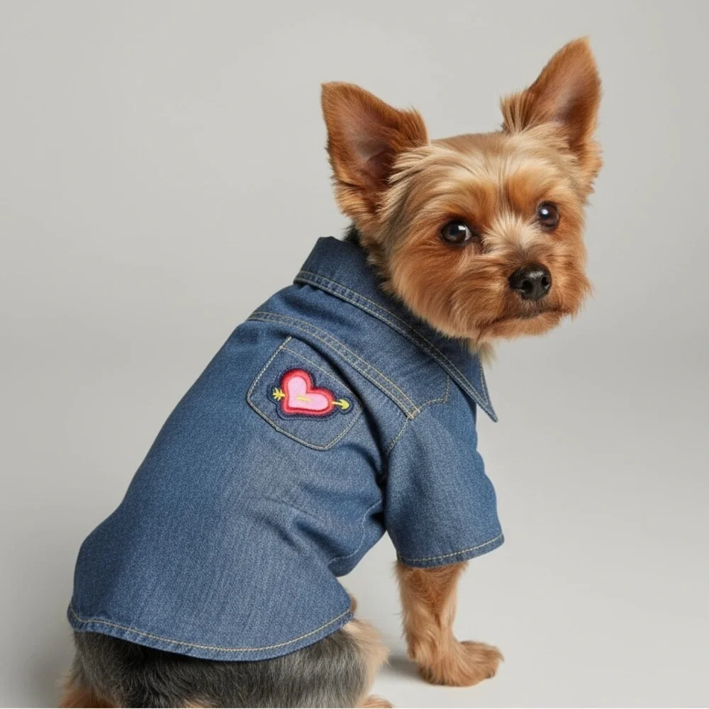 Denim Dog Vest Heart Embroidery Jacket